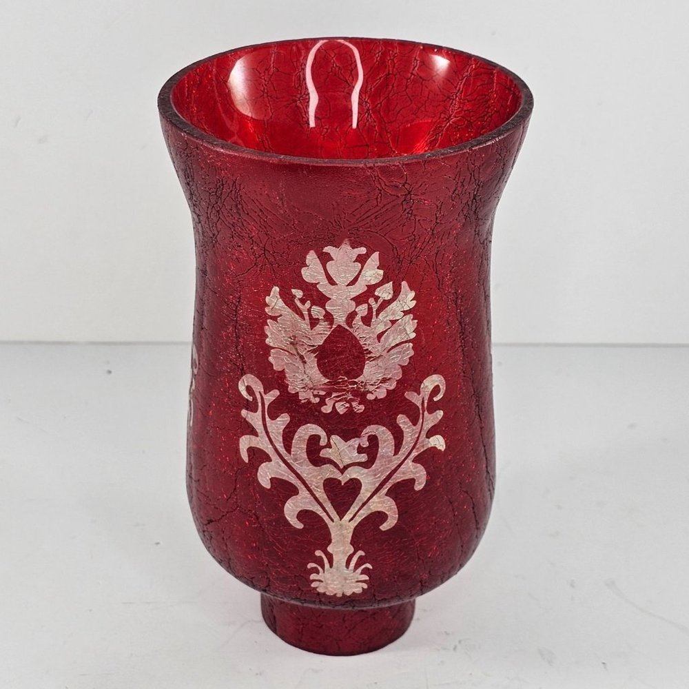 Red Crackle Glass Lamp Shade Candle Cover